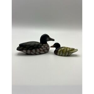 Lot of 2 Small Carved Wooden Ducks Miniature Decoys Figurine READ
